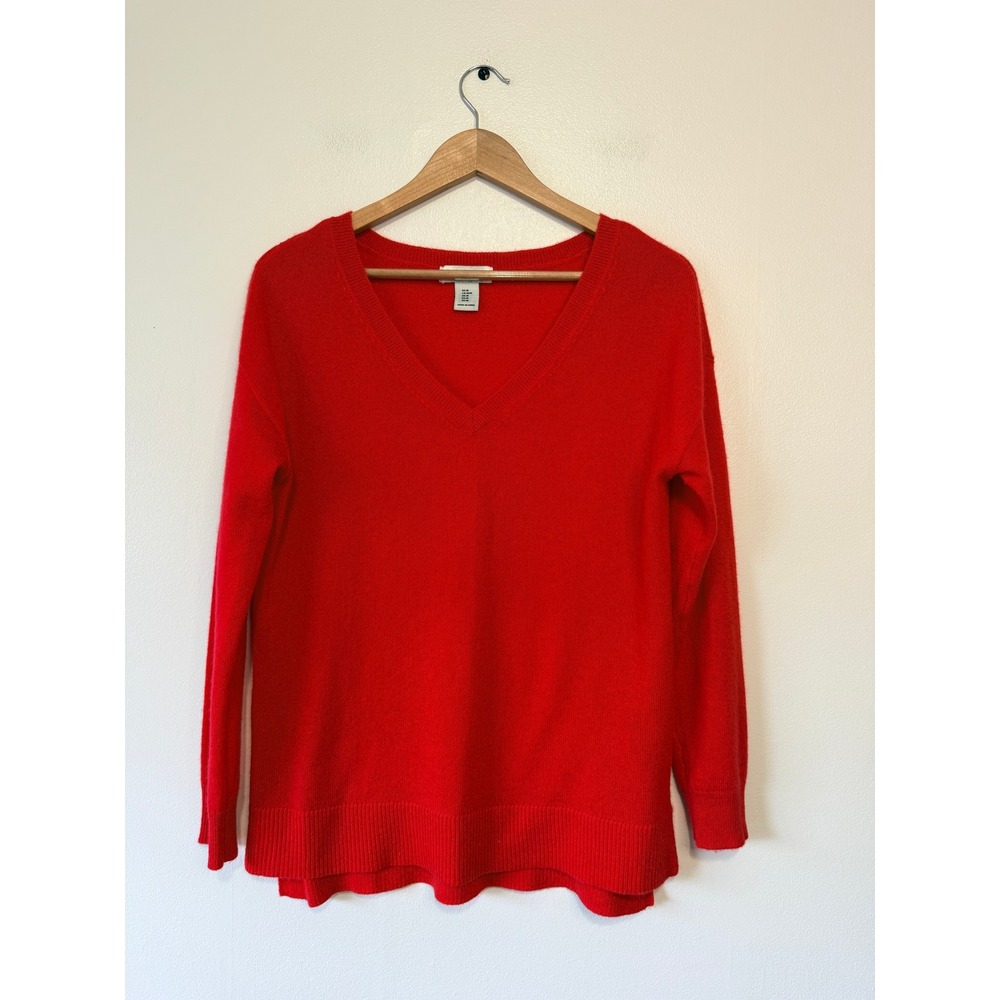 Rachel Zoe Red 100% 2-Ply Cashmere V-Neck Sweater Women's Size M High-Low Hem